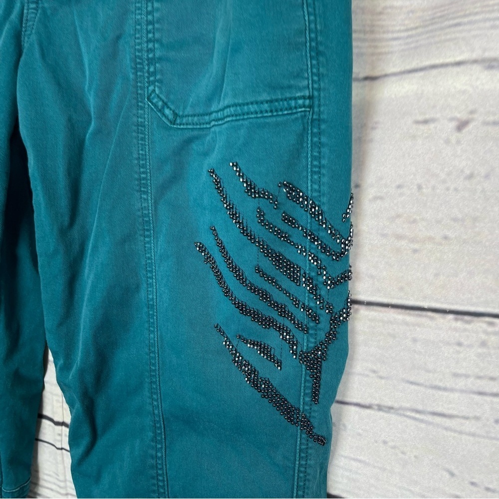 White House Black Market Teal Trousers Pants Size 6 Beaded - Picture 13 of 14
